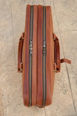 Leather laptop bag with double compartment