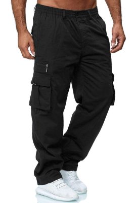 Custom Logo Solid Straight Cargo Pants