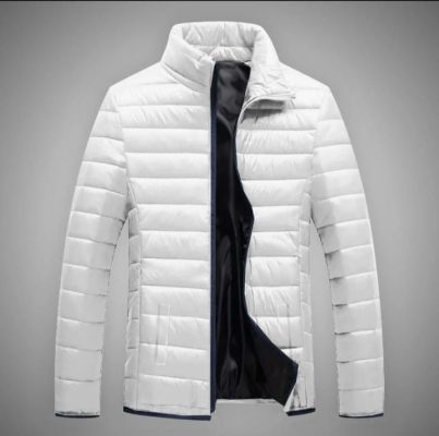 “Men’s Lightweight White Puffer Jacket with Sleek